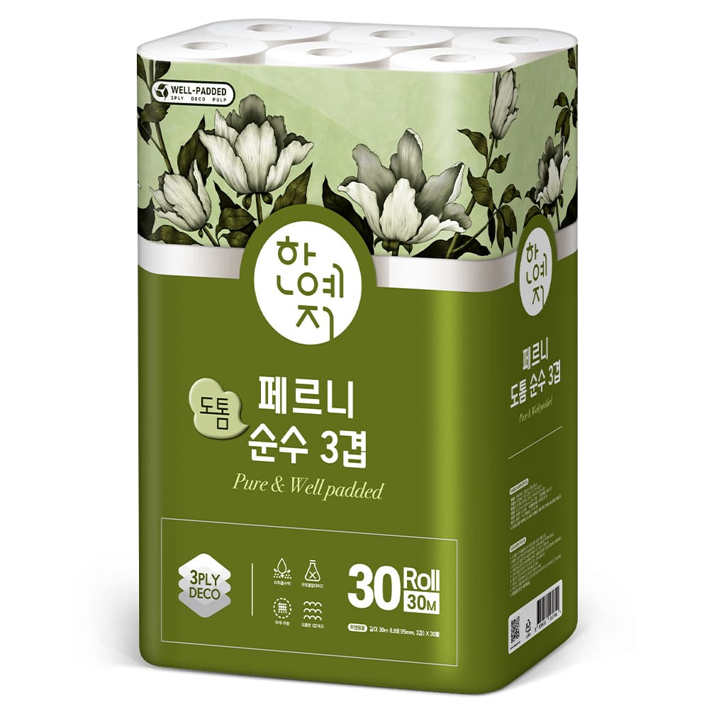 한예지 페르니 '도톰' 순수펄프 화장지 3겹 '30M' 30롤 (1팩)