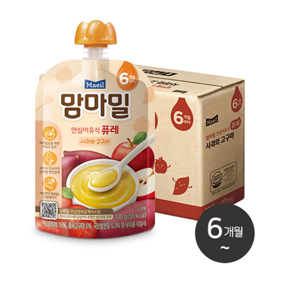 [맘마밀] 6개월 안심 이유식 100g 사과고구마 10입