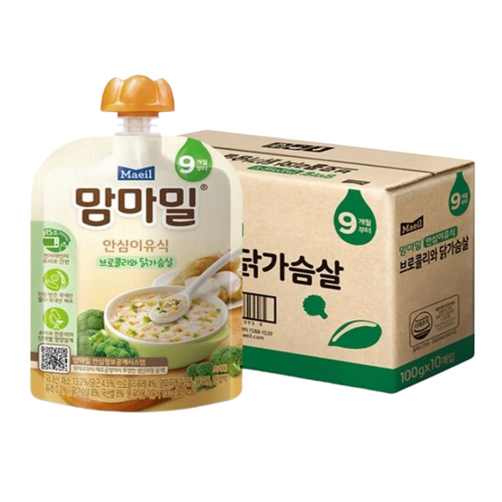 [맘마밀] 9개월 안심 이유식 100g 브로콜리닭고기 10입