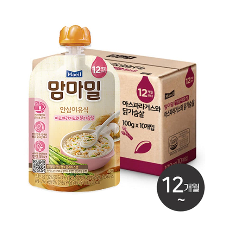 [맘마밀] 12개월 안심 이유식 100g 아스파라거스닭가슴살 10입