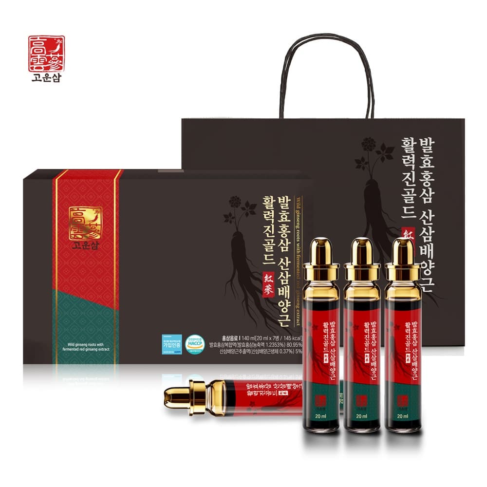 [고운삼] 발효홍삼 산삼배양근 활력진골드 앰플20ml x 7병(쇼핑백 포함)