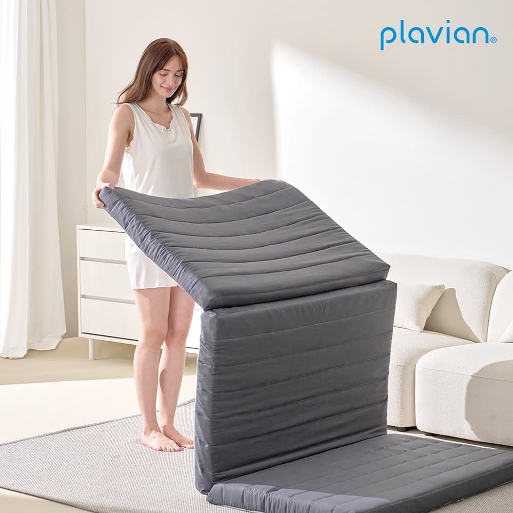 [플래비안] 이지핏 접이식 두툼 평판토퍼 매트리스 14cm Q / 색상 택일 크림베이지 움직이는 미리보기