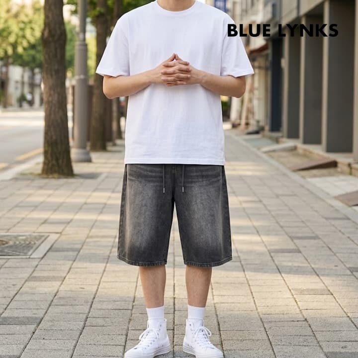 [블루링스] 남여 밴딩 워싱 데님 청 반바지 (색상 택1) BLM-050057 중청(Free)